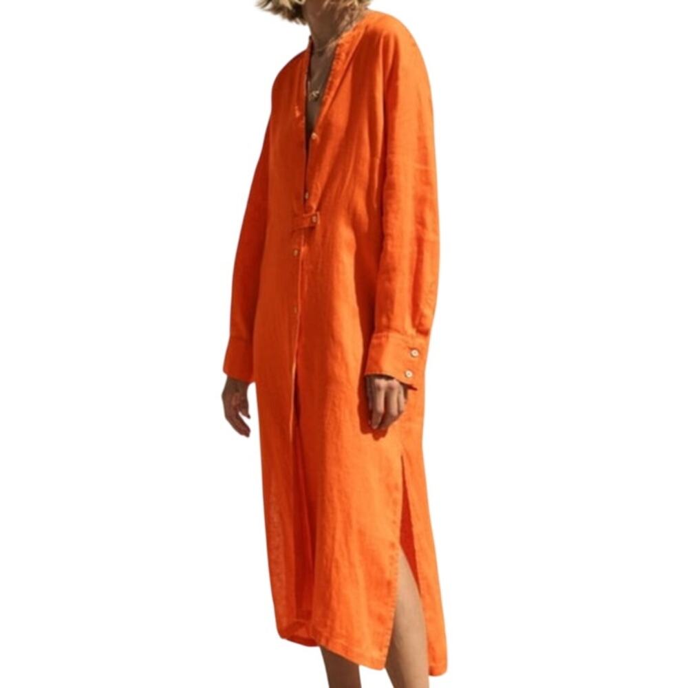 Zara Linen Collection Tunic Dress Orange Women's Size X-Small New With Tags